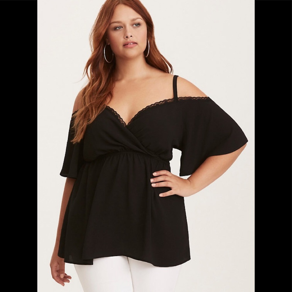Torrid Lace Trimmed Cold Shoulder Top